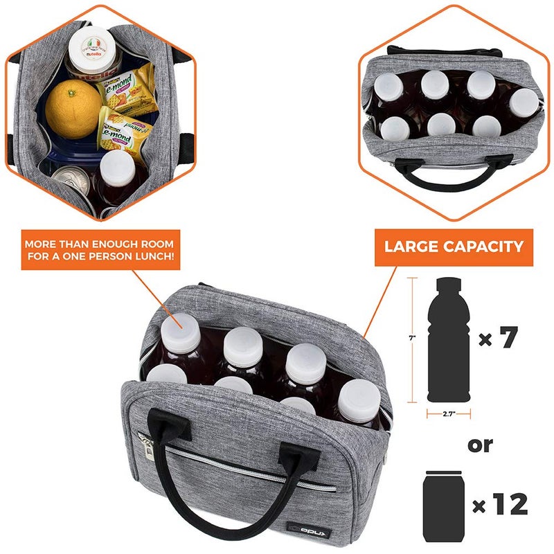 opux Premium Lunch Box for Women, Insulated Lunch Bag Tote Girls Kids Teen Adult, Cute Soft Cooler Container Work School, Reusable Thermal Food Meal Prep Organizer Pail Travel Beach, Heather Gray - Image 5